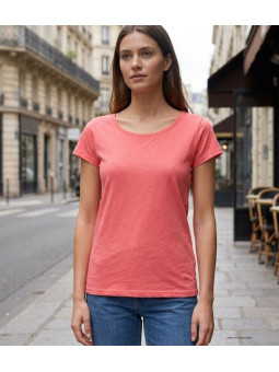 MAYFLOWER DERICK2 - Tee-shirt Col Bateau Corail 100% Coton
