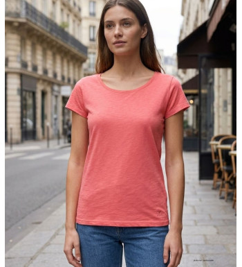 MAYFLOWER DERICK2 - Tee-shirt Col Bateau Corail 100% Coton