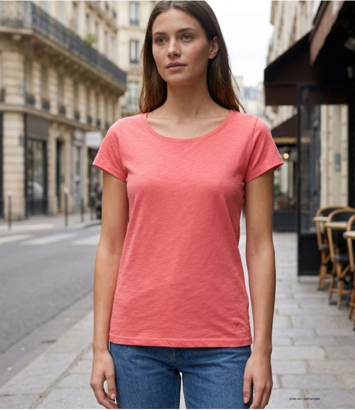MAYFLOWER DERICK2 - Tee-shirt Col Bateau Corail 100% Coton