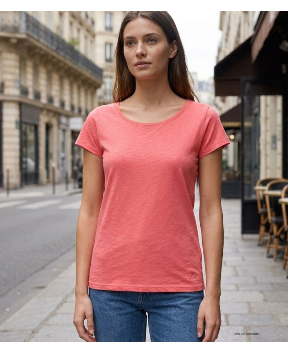 MAYFLOWER DERICK2 - Tee-shirt Col Bateau Corail 100% Coton