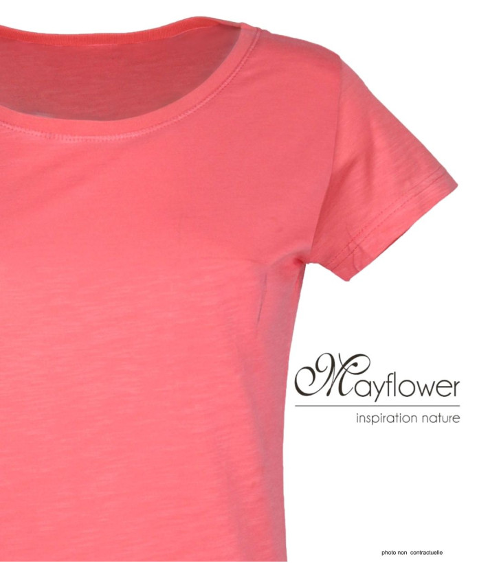 MAYFLOWER DERICK2 - Tee-shirt Col Bateau Corail 100% Coton