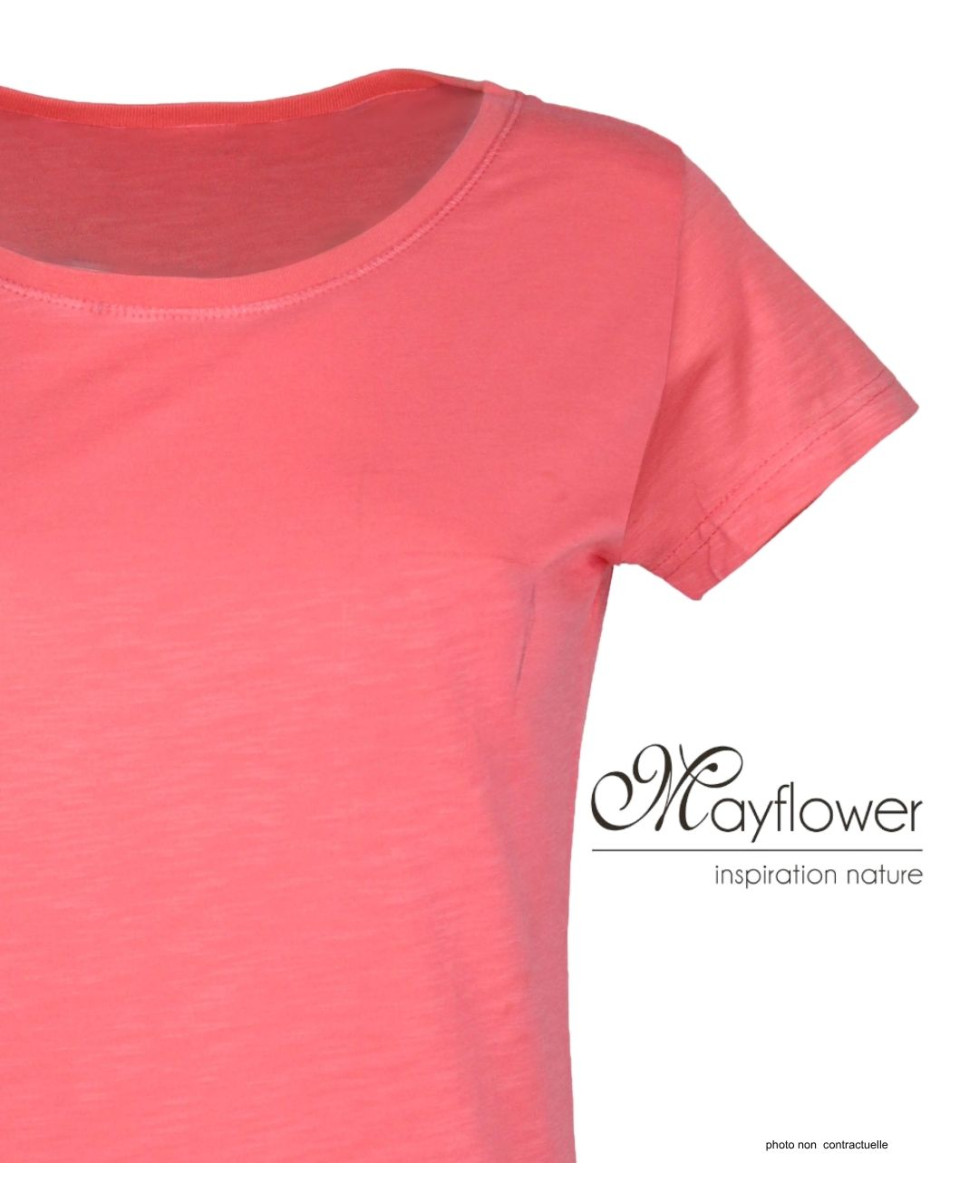 MAYFLOWER DERICK2 - Tee-shirt Col Bateau Corail 100% Coton