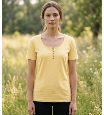 MAYFLOWER DETROIT2 - Tee-shirt Coton Bio Jaune Col Boutonné