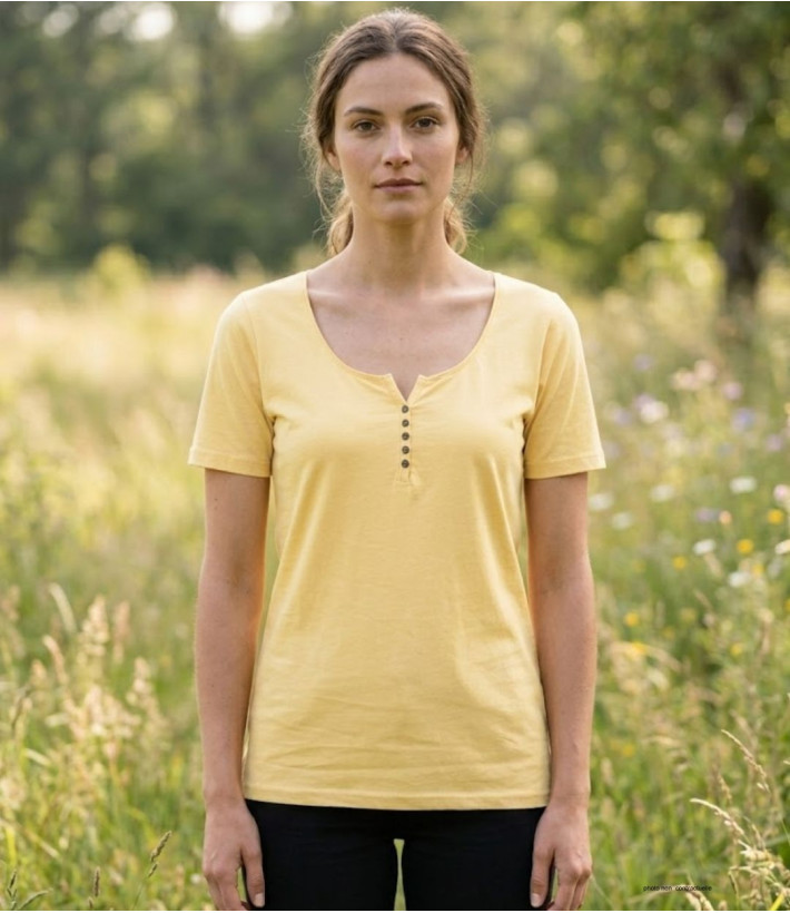 MAYFLOWER DETROIT2 - Tee-shirt Coton Bio Jaune Col Boutonné
