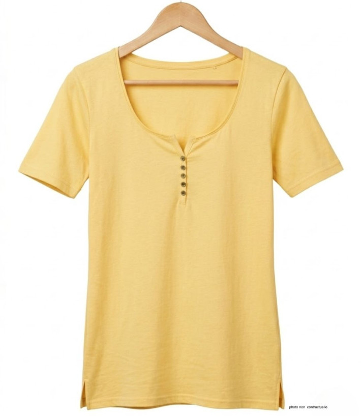 MAYFLOWER DETROIT2 - Tee-shirt Coton Bio Jaune Col Boutonné