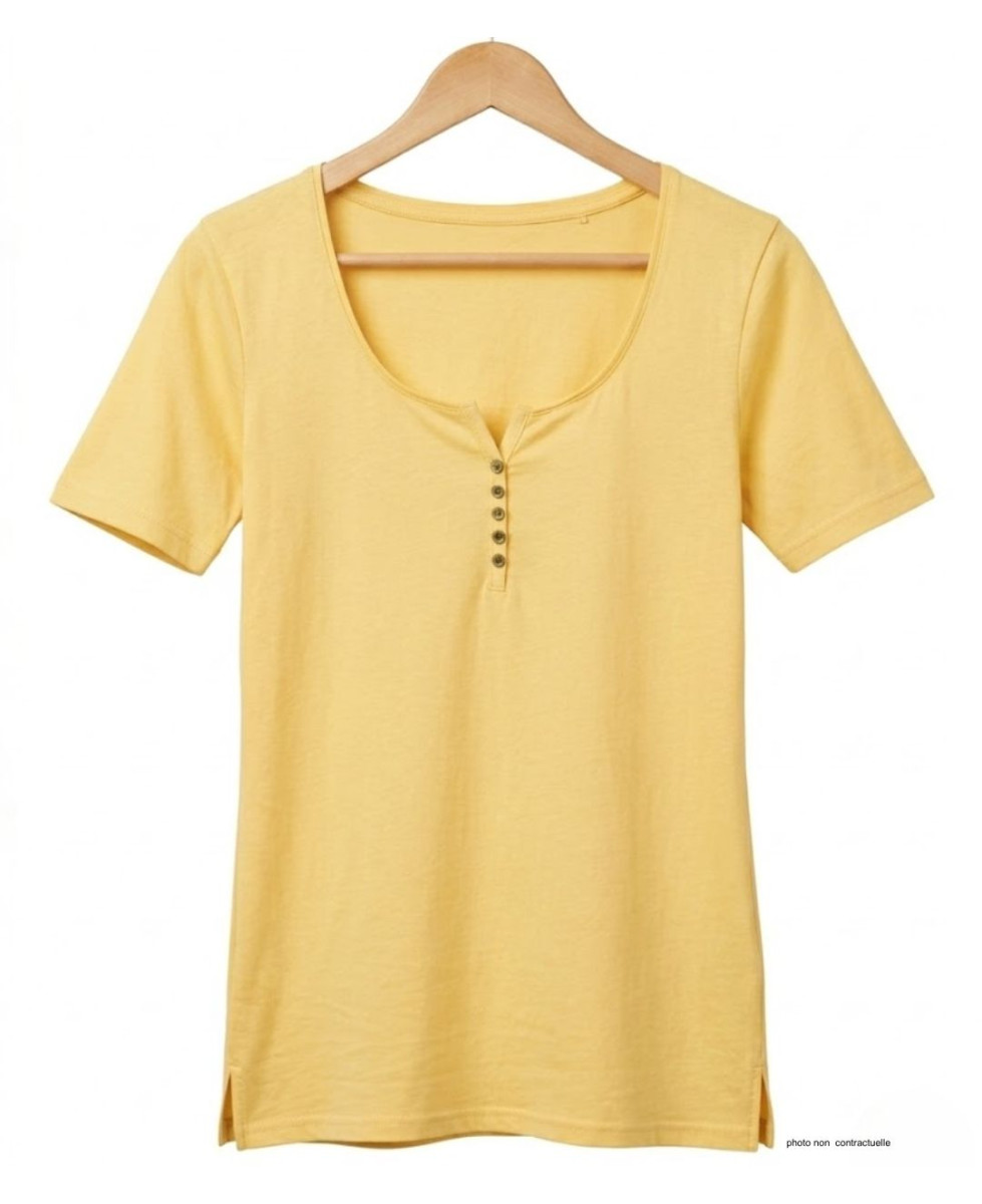 MAYFLOWER DETROIT2 - Tee-shirt Coton Bio Jaune Col Boutonné