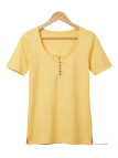 MAYFLOWER DETROIT2 - Tee-shirt Coton Bio Jaune Col Boutonné