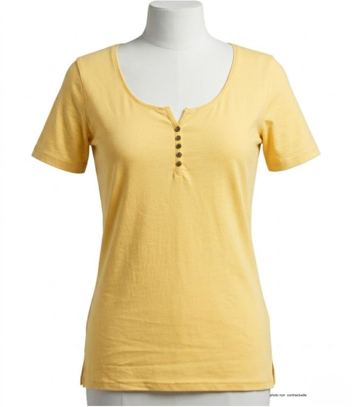 MAYFLOWER DETROIT2 - Tee-shirt Coton Bio Jaune Col Boutonné