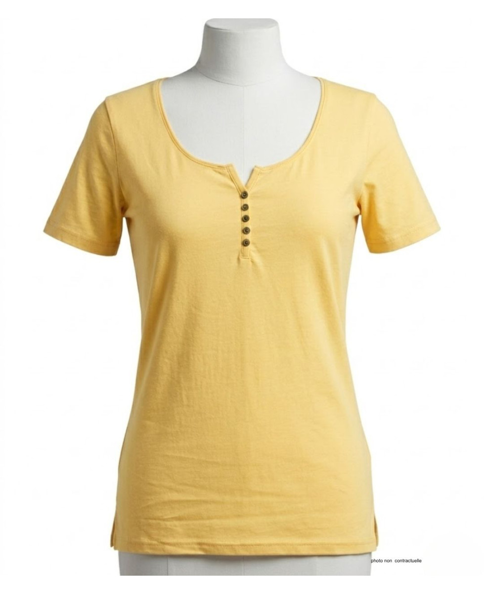 MAYFLOWER DETROIT2 - Tee-shirt Coton Bio Jaune Col Boutonné