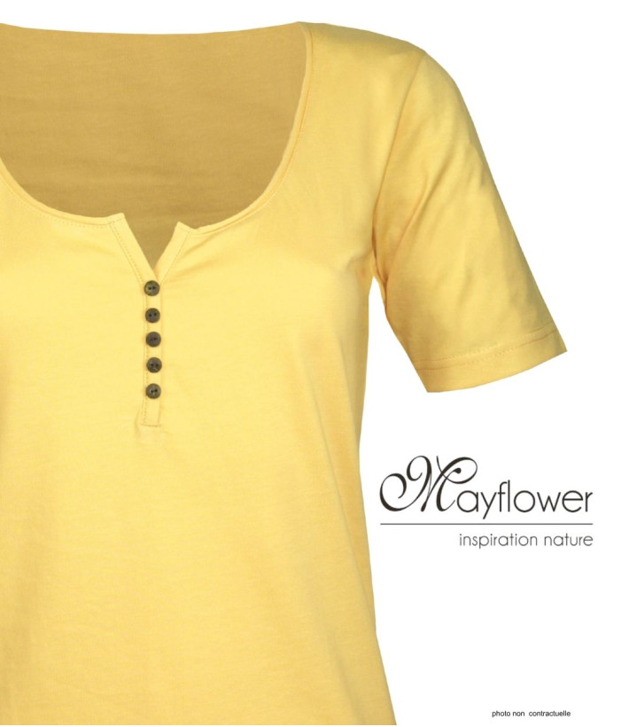 MAYFLOWER DETROIT2 - Tee-shirt Coton Bio Jaune Col Boutonné