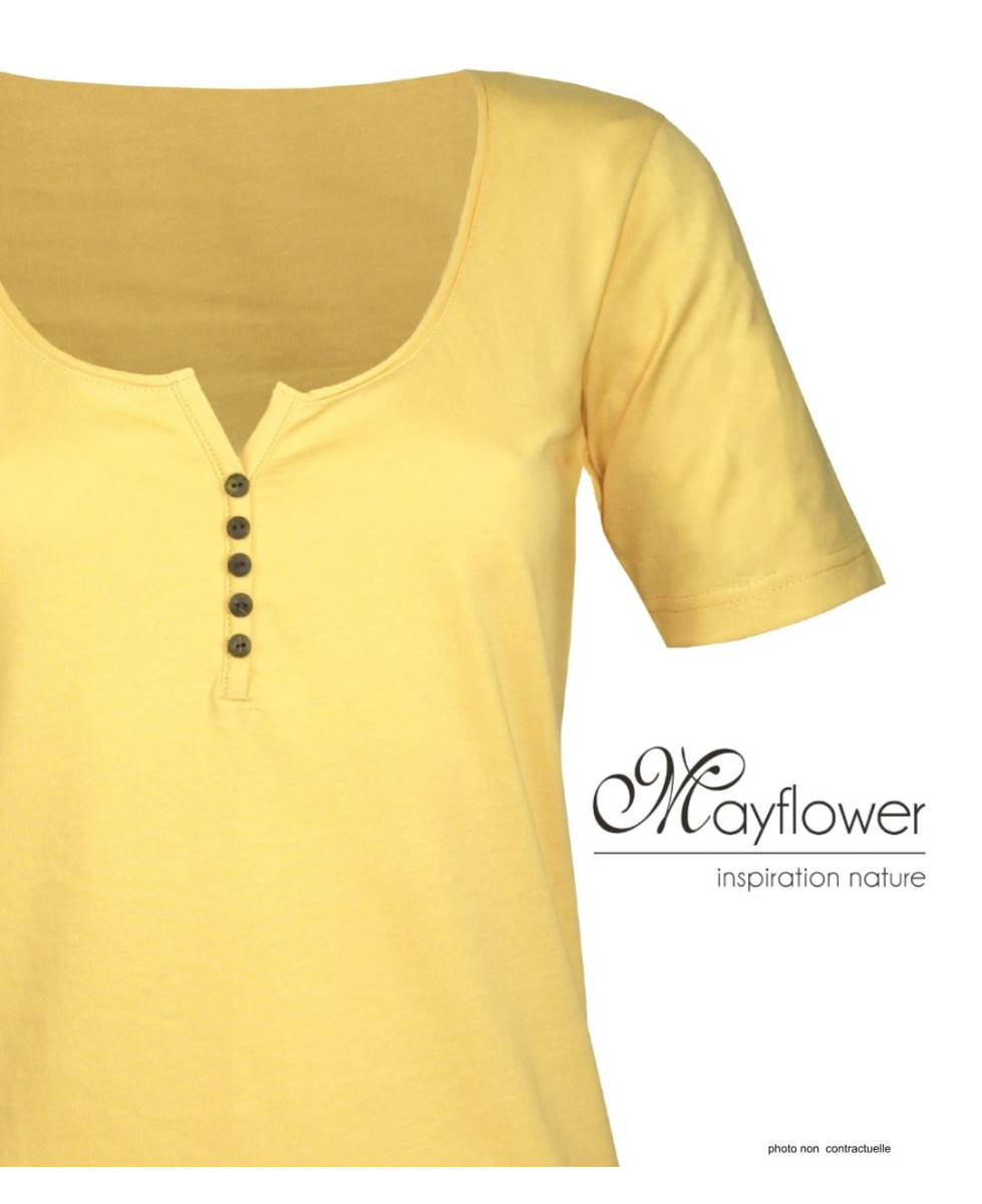 MAYFLOWER DETROIT2 - Tee-shirt Coton Bio Jaune Col Boutonné