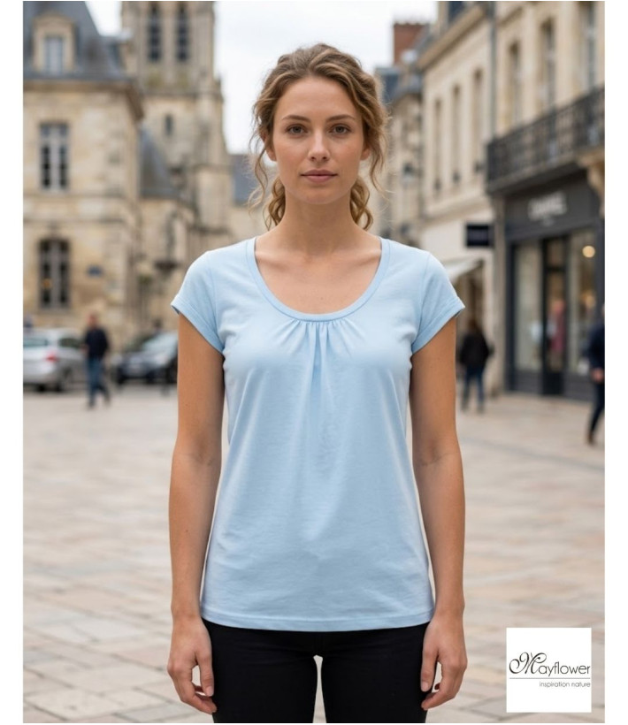 Tee-shirt Mayflower Djibouti3 Bleu Clair - Coton Bio & Fronces