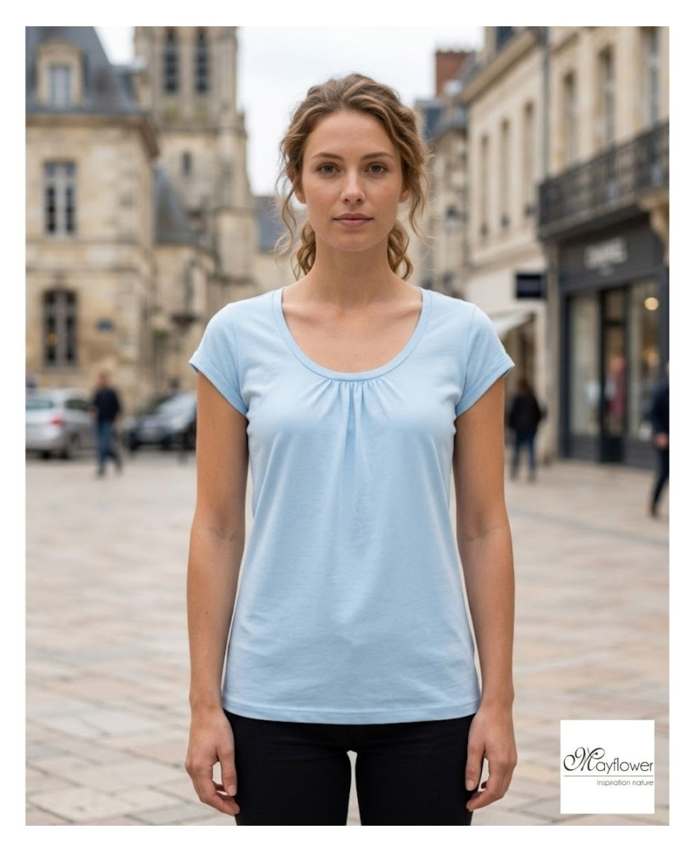 Tee-shirt Mayflower Djibouti3 Bleu Clair - Coton Bio & Fronces