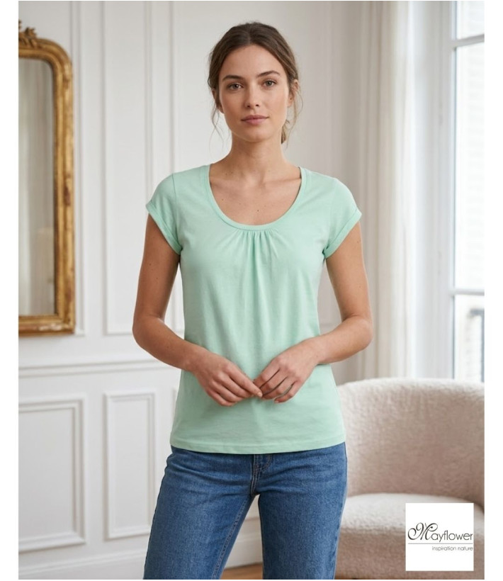 Tee-shirt Mayflower Djibouti4 Vert Sauge - Coton Bio & Fronces