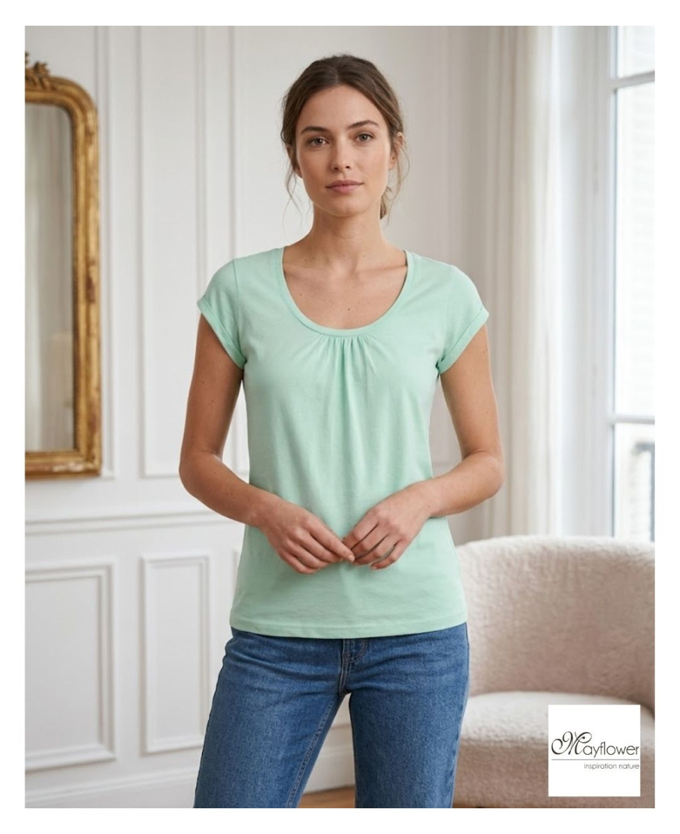 Tee-shirt Mayflower Djibouti4 Vert Sauge - Coton Bio & Fronces