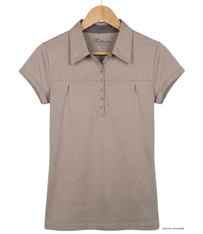 Polo Femme Mayflower Dusty1 Taupe - 100% Coton Flammé