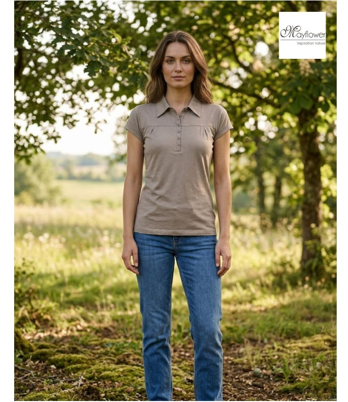 Polo Femme Mayflower Dusty1 Taupe - 100% Coton Flammé