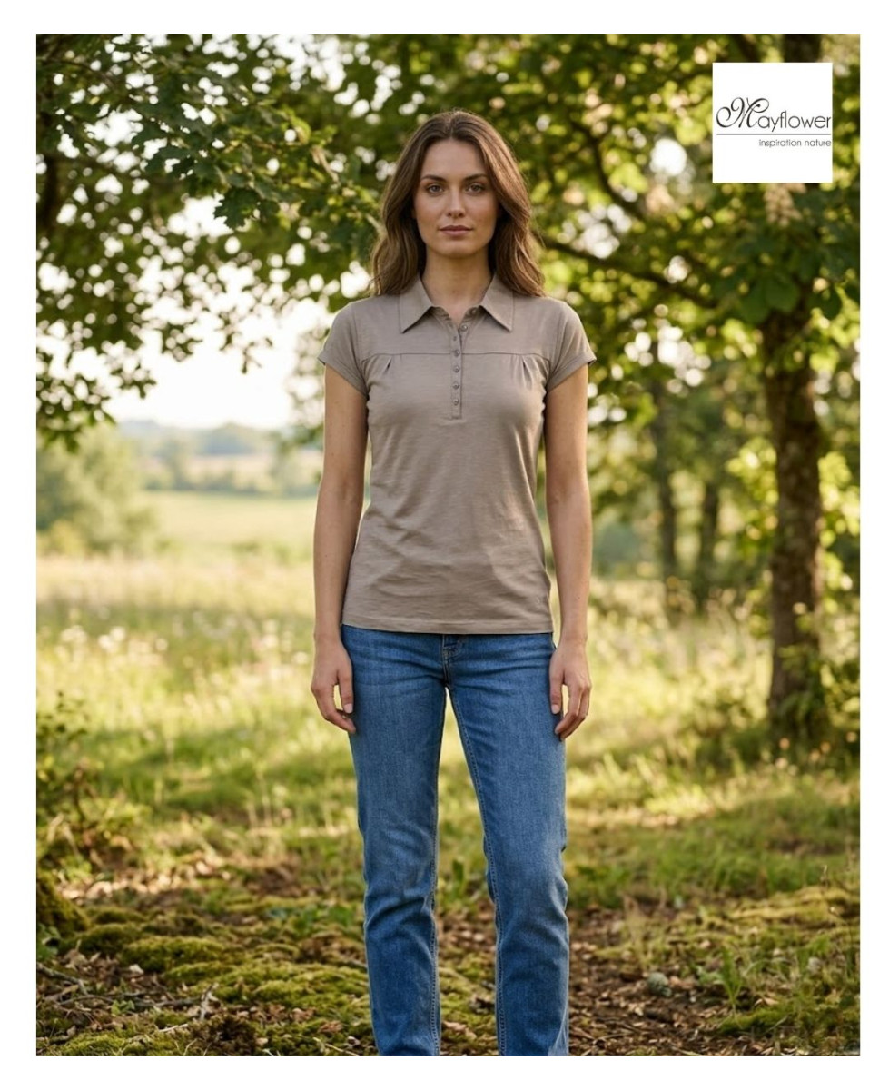 Polo Femme Mayflower Dusty1 Taupe - 100% Coton Flammé