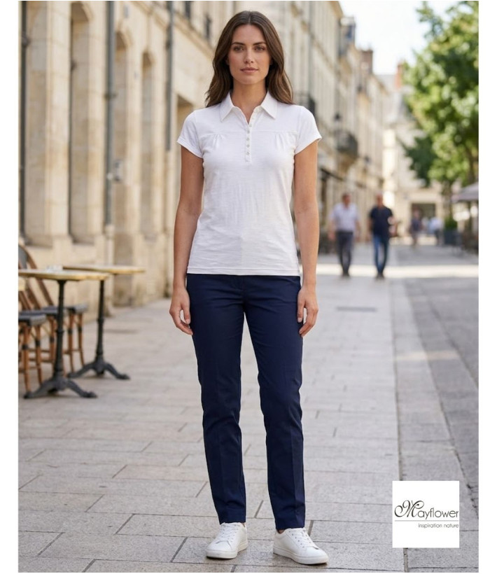 Polo Mayflower Dusty2 Blanc - 100% Coton Flammé Sans Poche