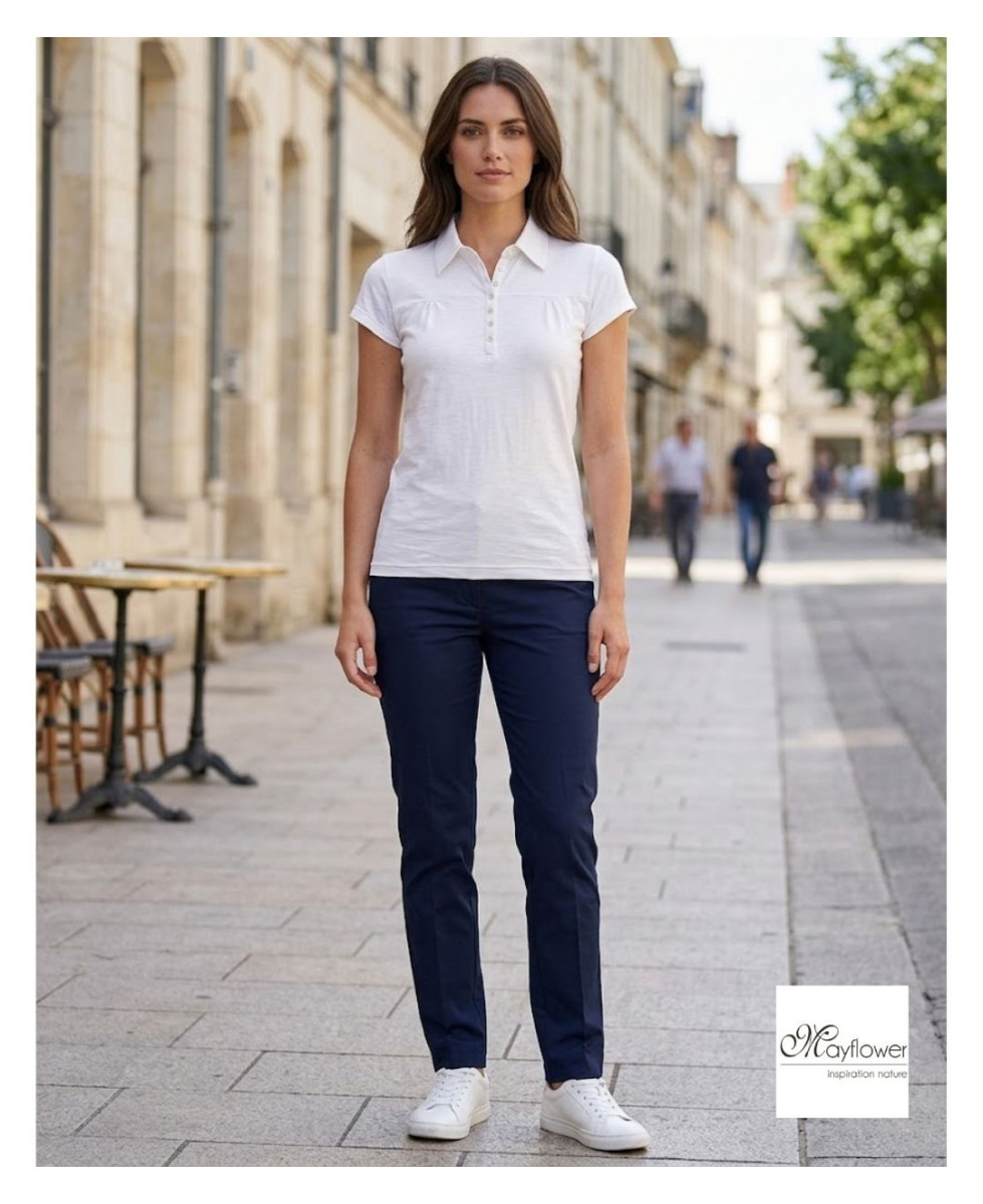 Polo Mayflower Dusty2 Blanc - 100% Coton Flammé Sans Poche