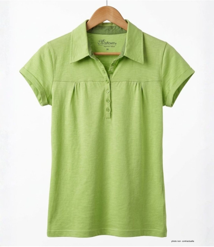 Polo Mayflower Dusty3 Vert Anis - 100% Coton Flammé