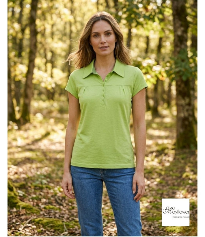 Polo Mayflower Dusty3 Vert Anis - 100% Coton Flammé