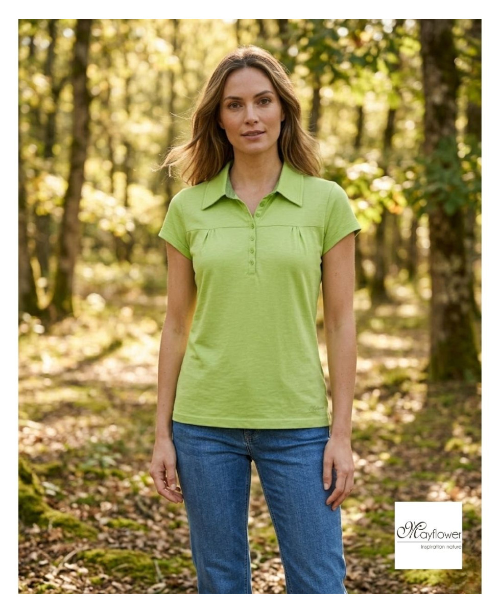 Polo Mayflower Dusty3 Vert Anis - 100% Coton Flammé