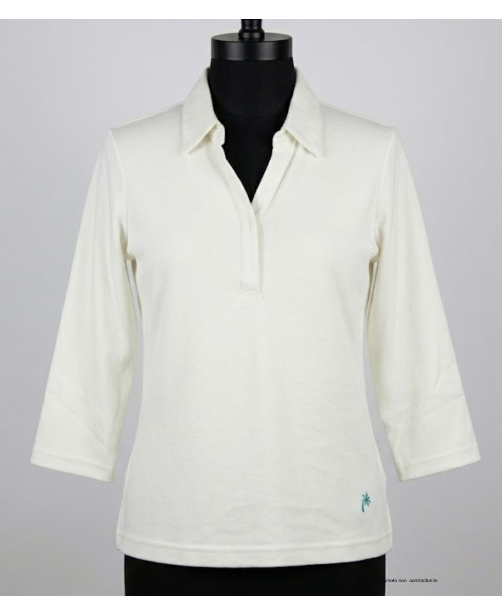 Polo Femme MAYFLOWER KF268L Blanc Manches 3/4 | 100% Coton
