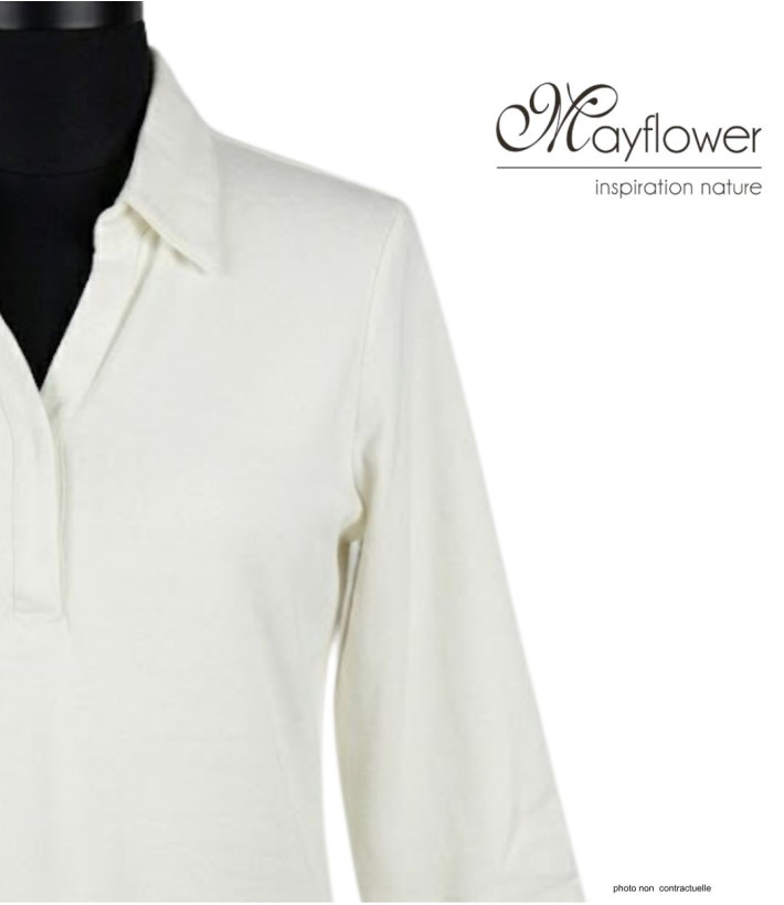 Polo Femme MAYFLOWER KF268L Blanc Manches 3/4 | 100% Coton