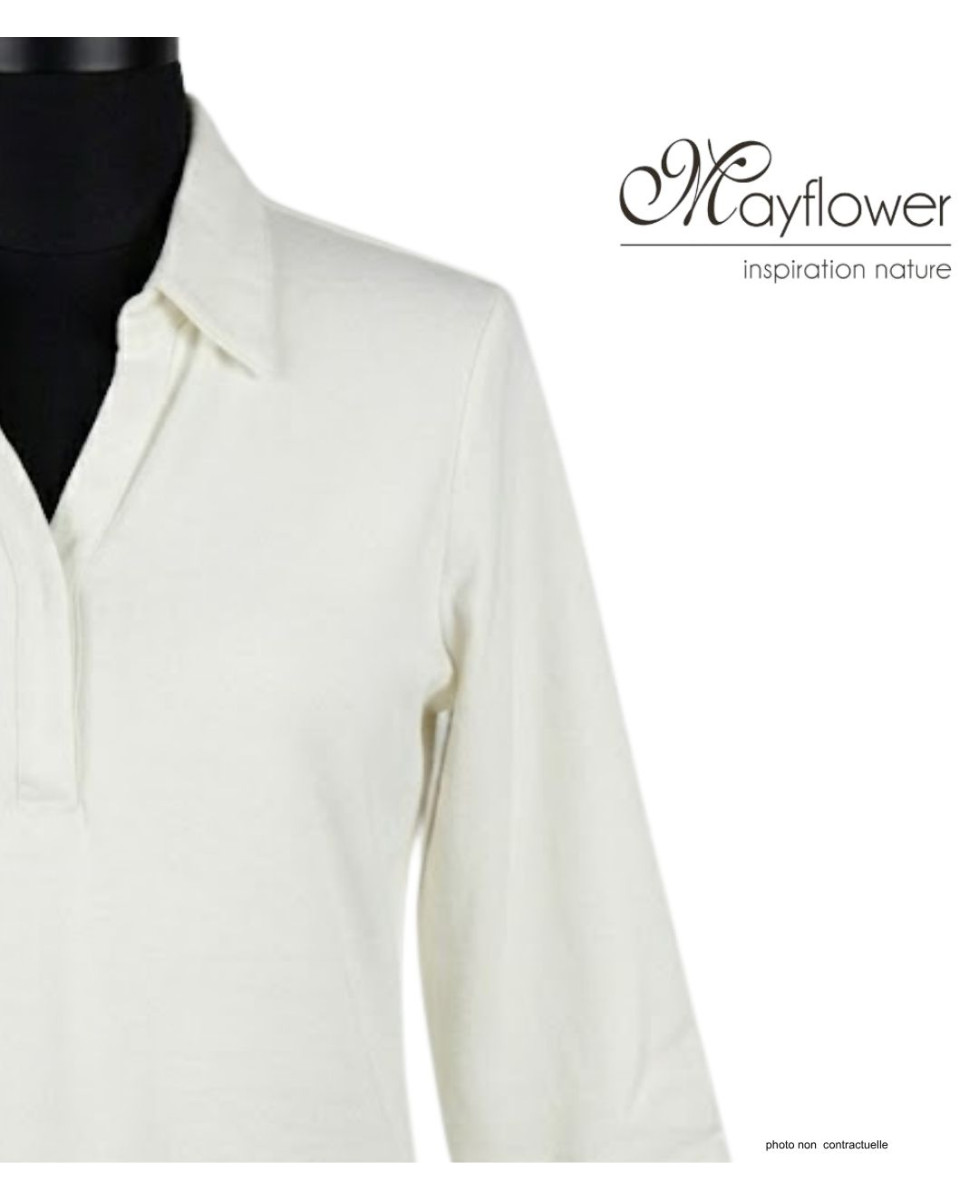 Polo Femme MAYFLOWER KF268L Blanc Manches 3/4 | 100% Coton