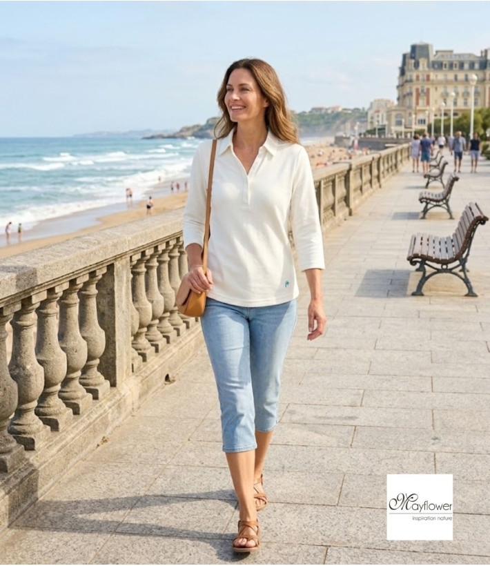 Polo Femme MAYFLOWER KF268L Blanc Manches 3/4 | 100% Coton