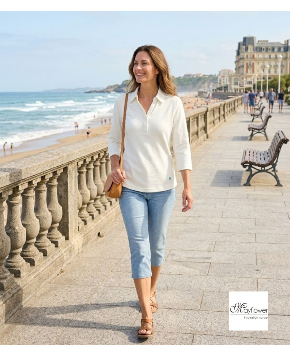 Polo Femme MAYFLOWER KF268L Blanc Manches 3/4 | 100% Coton
