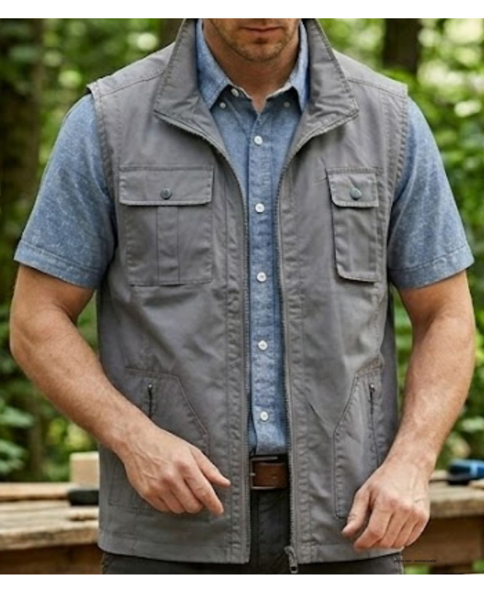 Gilet Homme MAYFLOWER SE1022G Gris | 100% Coton Multipoches