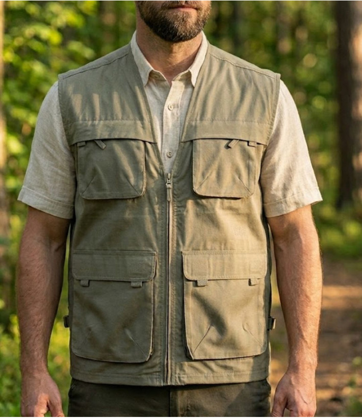 Gilet sans manches multipoches MAYFLOWER modèle 818063U001 en 100% coton coloris beige.