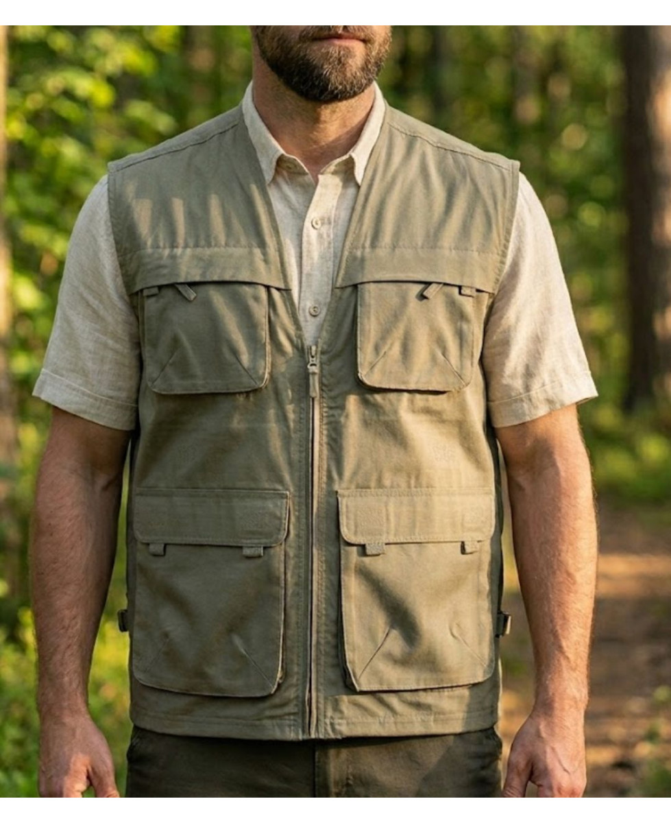 Gilet sans manches multipoches MAYFLOWER modèle 818063U001 en 100% coton coloris beige.
