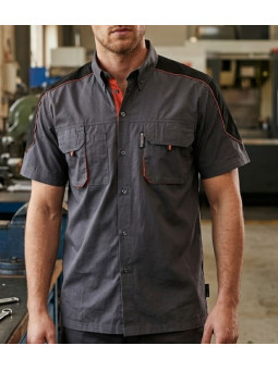 TERRATREND 3107GN : Chemise manches courtes Gris/Noir/Orange