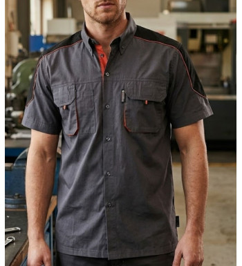 TERRATREND 3107GN : Chemise manches courtes Gris/Noir/Orange