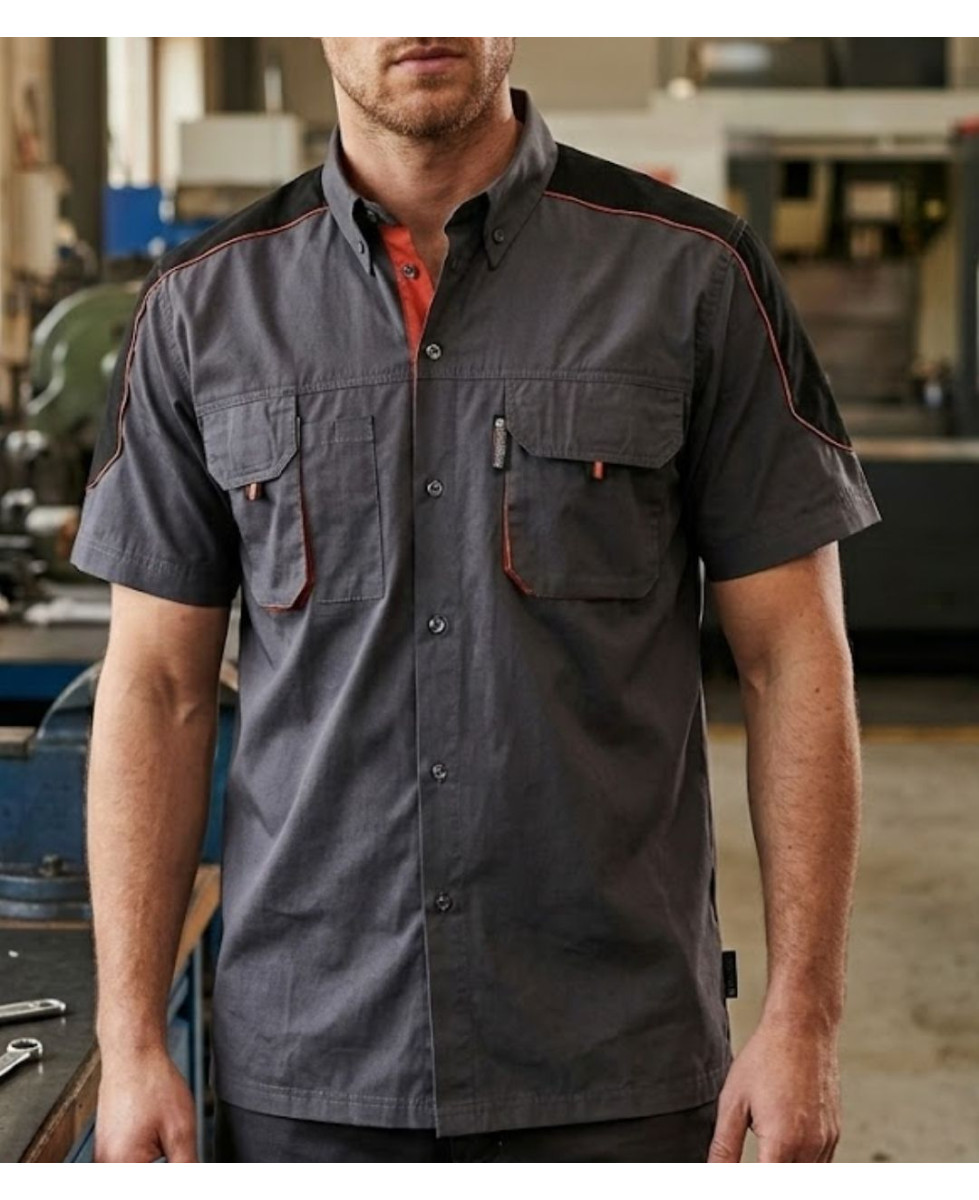TERRATREND 3107GN : Chemise manches courtes Gris/Noir/Orange