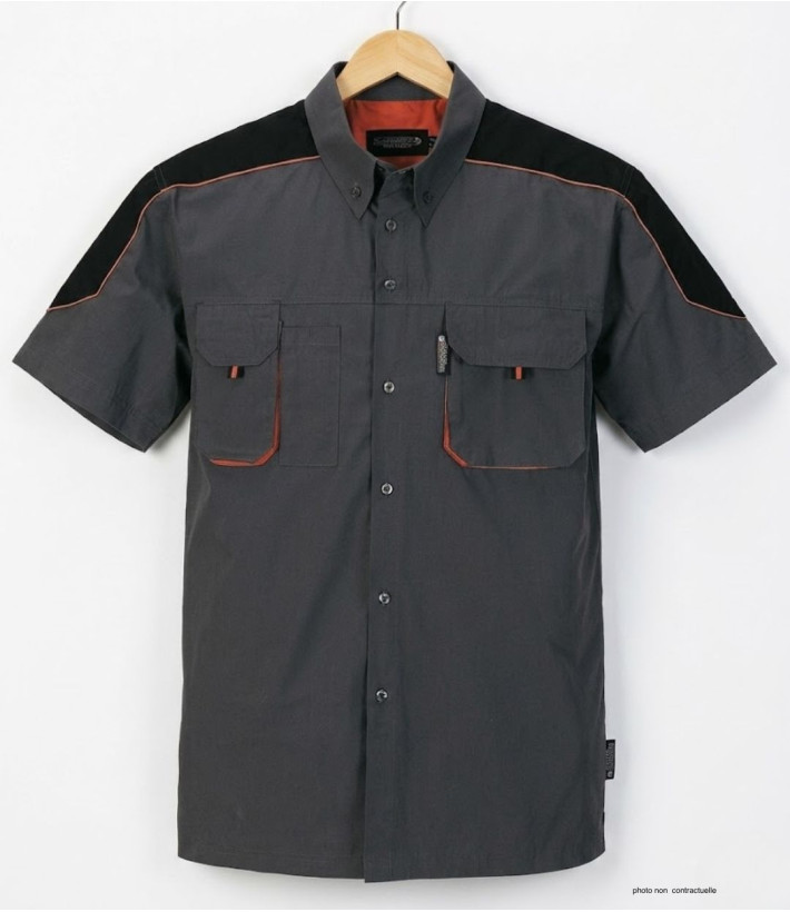 TERRATREND 3107GN : Chemise manches courtes Gris/Noir/Orange