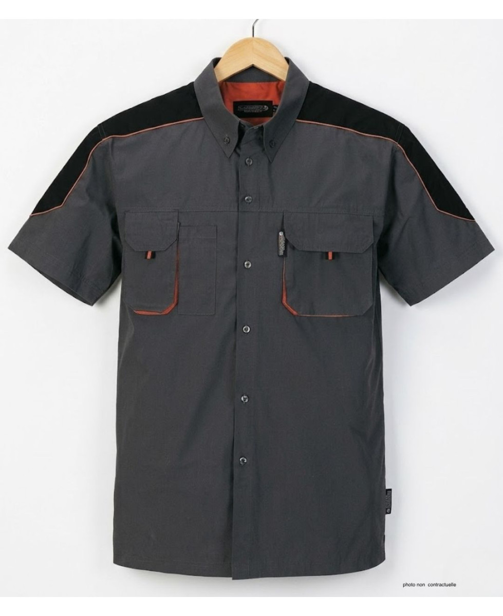 TERRATREND 3107GN : Chemise manches courtes Gris/Noir/Orange