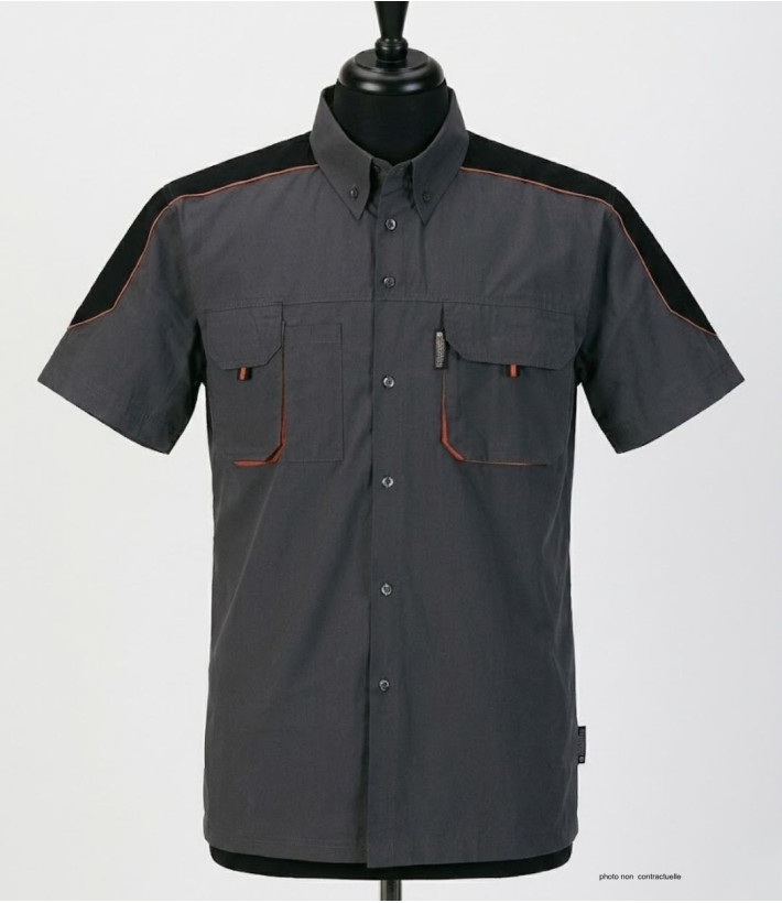 TERRATREND 3107GN : Chemise manches courtes Gris/Noir/Orange