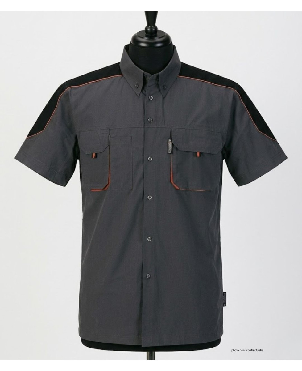 TERRATREND 3107GN : Chemise manches courtes Gris/Noir/Orange