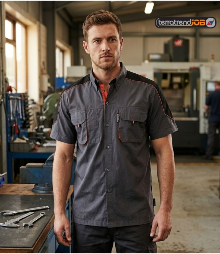 TERRATREND 3107GN : Chemise manches courtes Gris/Noir/Orange