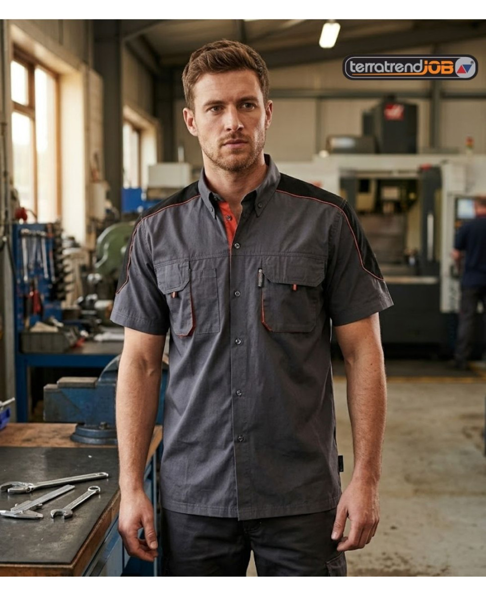 TERRATREND 3107GN : Chemise manches courtes Gris/Noir/Orange