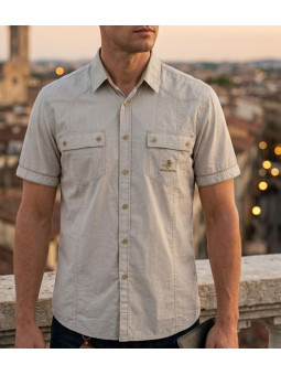 WINCHESTER TABLOE : Chemise manches courtes 100% Coton Beige