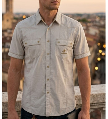 WINCHESTER TABLOE : Chemise manches courtes 100% Coton Beige