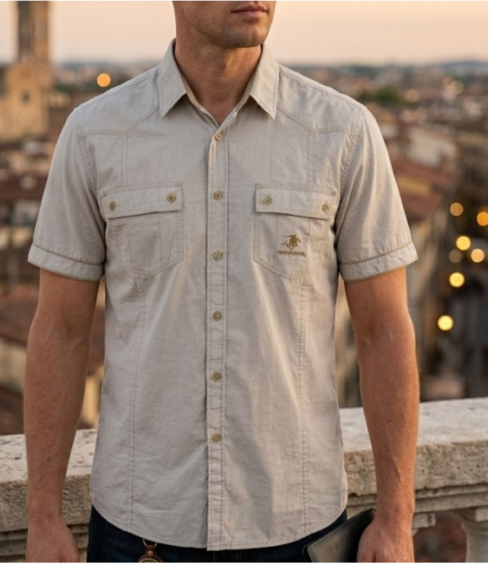 WINCHESTER TABLOE : Chemise manches courtes 100% Coton Beige