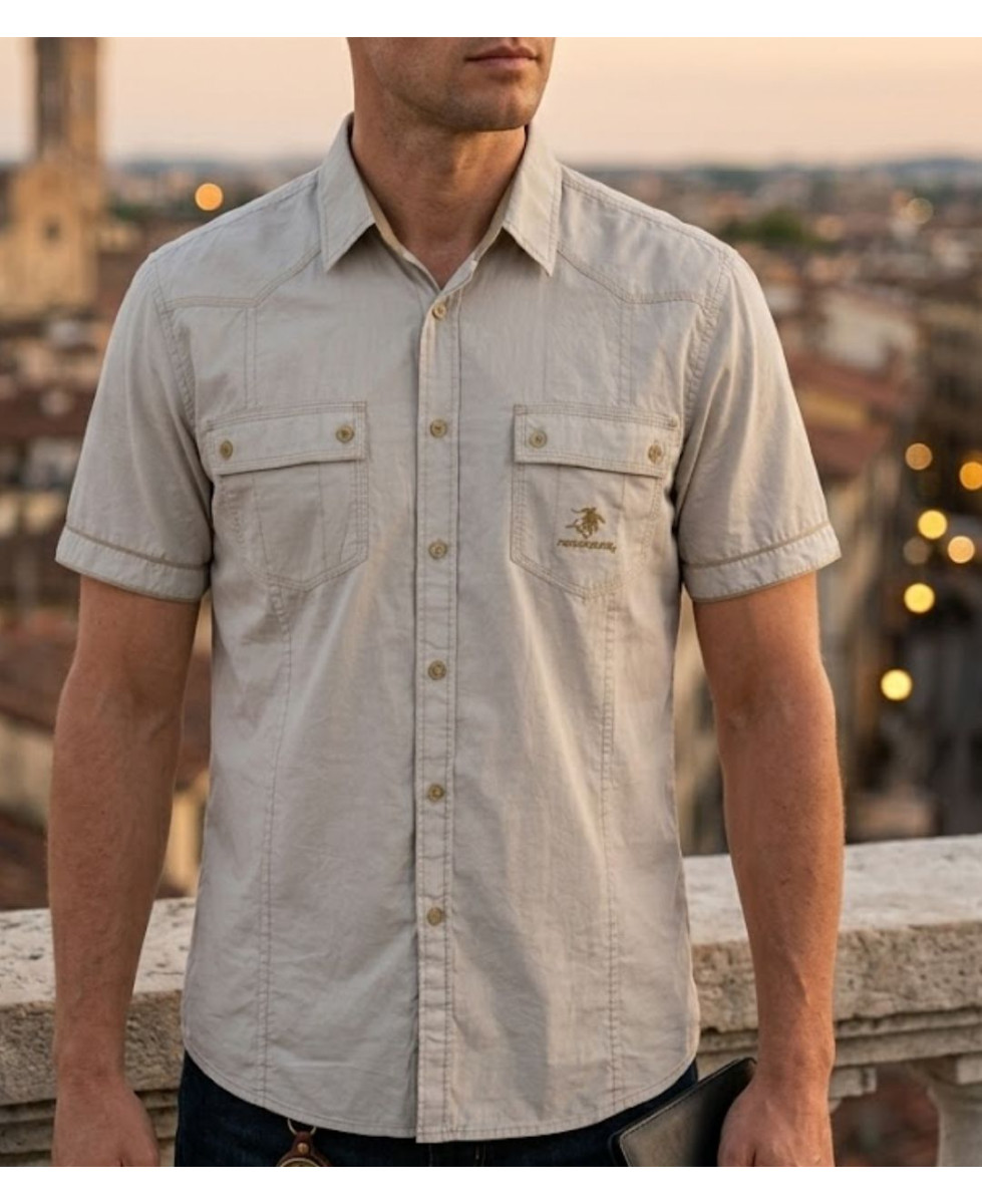 WINCHESTER TABLOE : Chemise manches courtes 100% Coton Beige