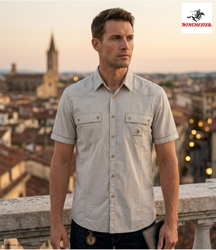WINCHESTER TABLOE : Chemise manches courtes 100% Coton Beige