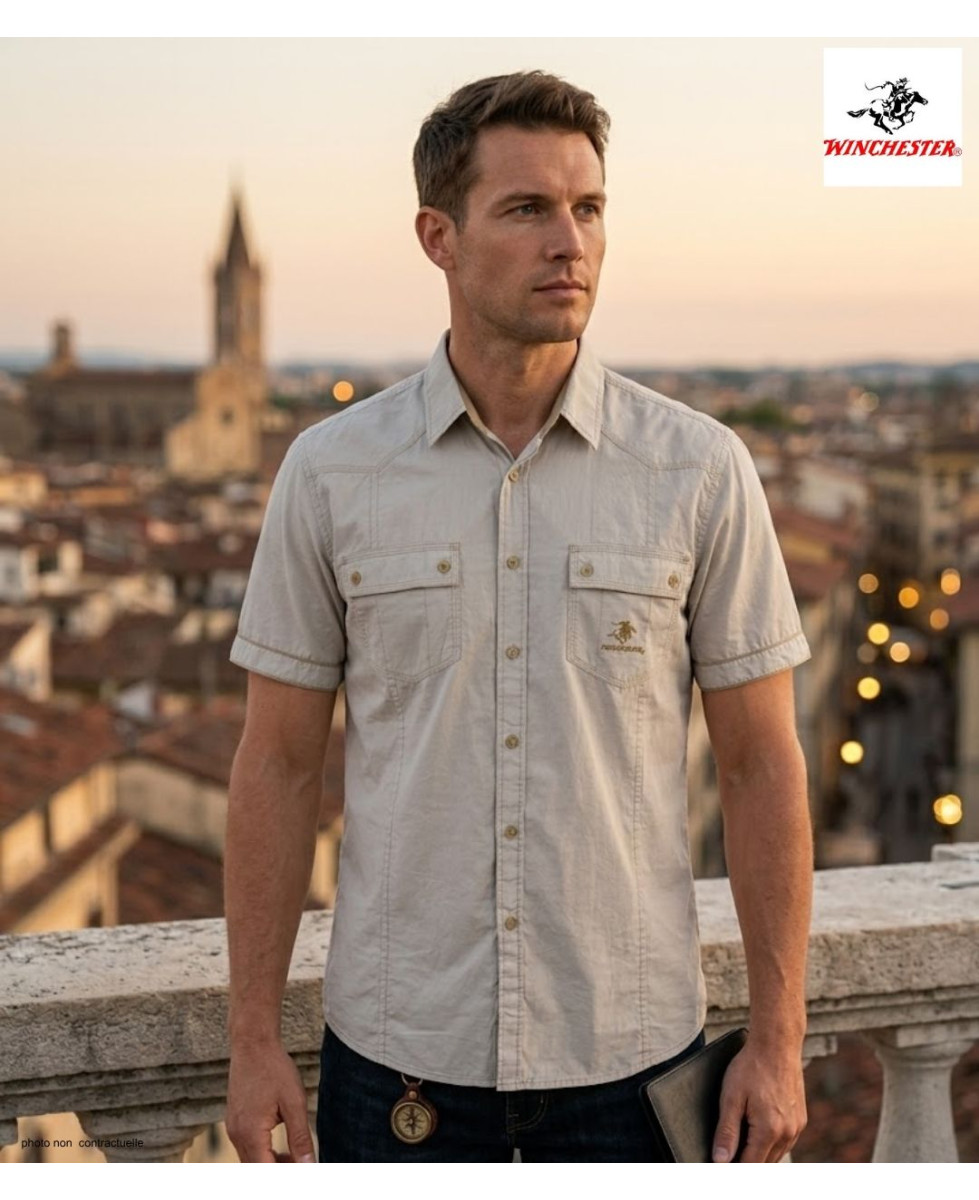 WINCHESTER TABLOE : Chemise manches courtes 100% Coton Beige